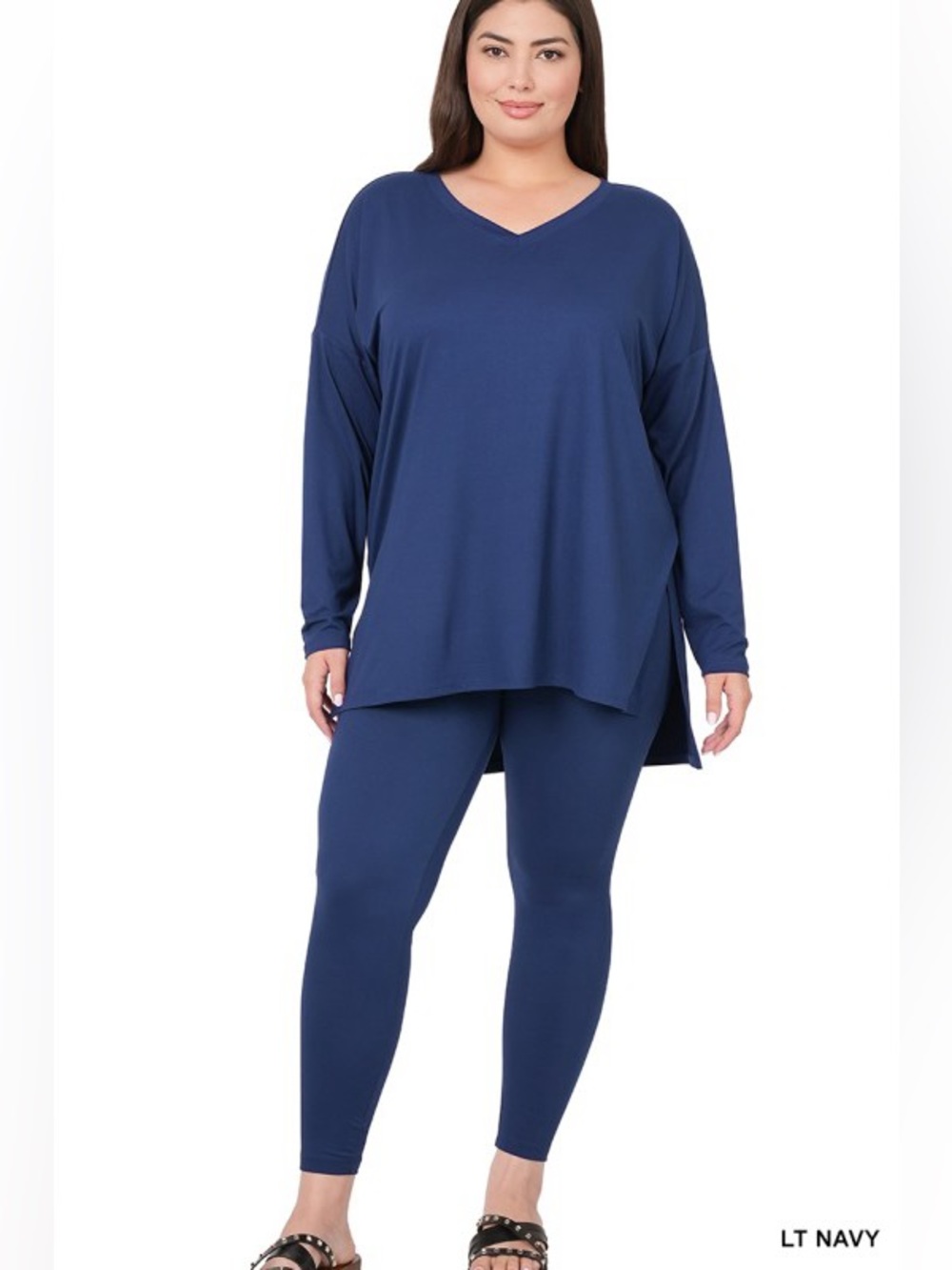 Plus Size Navy Brushed Microfiber Tunic & Leggings Set